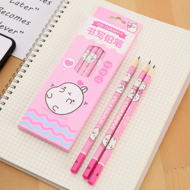 Latest 4pcs/set Cartoon style wood writing Pencil school office HB pencil children's Students write pencils