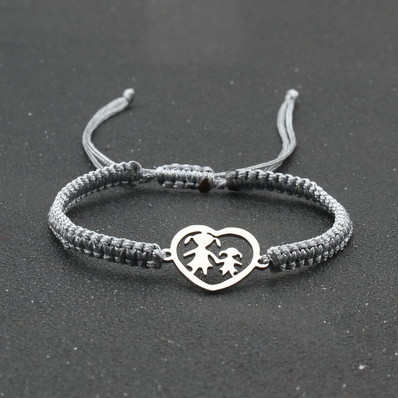 Ręcznie plecione liny bransoletka ze stali nierdzewnej w kształcie serca matka i córka uroku bransoletki dla kobiet biżuteria mankiet Pulsera: Grey