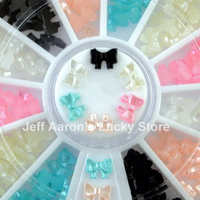 6 Kleuren Beauty 3d Strikje Parel Wheel Acryl Nail Art Glitter Decoratie Gereedschap Nail Accessoires