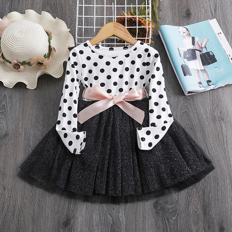 3-8T Lange Mouwen Jurk Meisjes Prinses Baby Meisje Kleding Zoete Tutu Party Jurken Kerst Meisje Kleding: white / 130