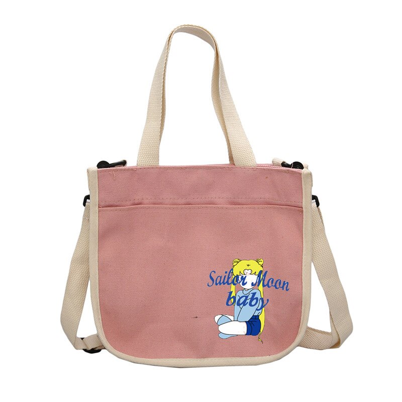 Delle donne sailor moon portatile borsa di tela Sacchetti di spalla di stile semplice Giapponese Casual Tote sacchetto esterno Delle Signore Borse per la Spesa: 16