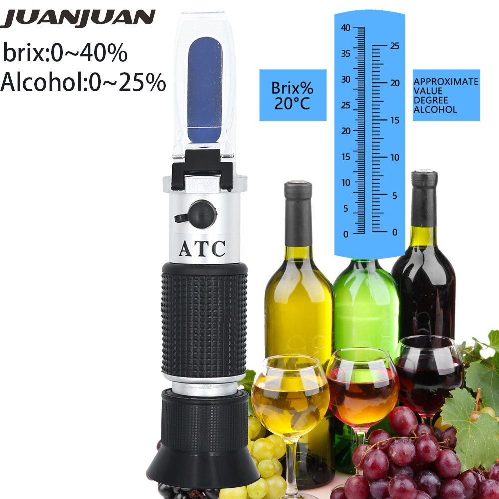 Oluen vierre refraktometri  sg 1.000-1.130 kaksoiskaalainen sokerimittari brix 0-40%  alkoholi 0-25%  kädessä pidettävä alkoholimittari hydrometri 20% pois päältä: B alkoholimittari