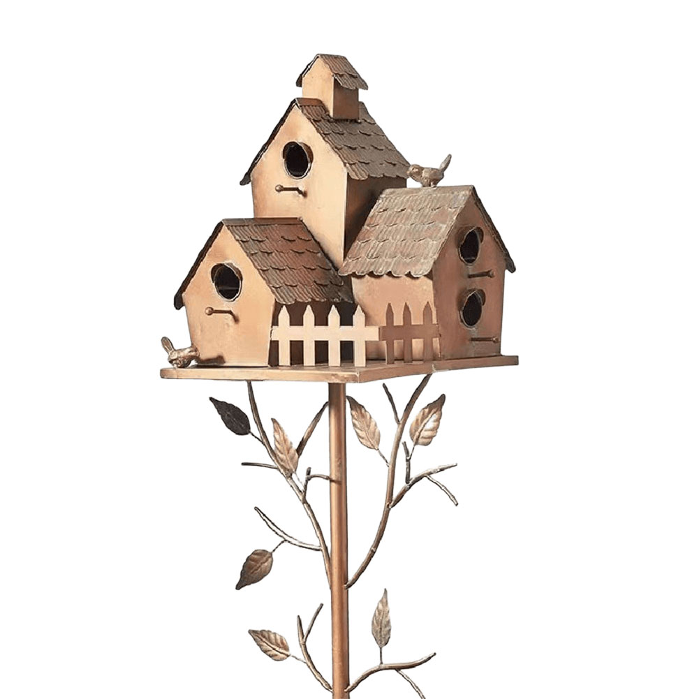 Birdhouse Garden Stakes Metal Bird House with Pole Garden Outdoor Metal Birdhouse Decoration for Outdoor Garden Yard Decoration: Gold