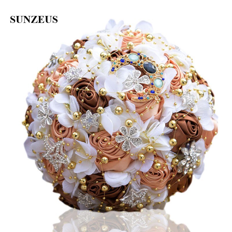 Romantic Light Blue Flowers Wedding Bouquet Pearls Shiny Stars Royal Blue Artificial Bridal Flowers Bouquet huwelijk SWB08: pic color 6