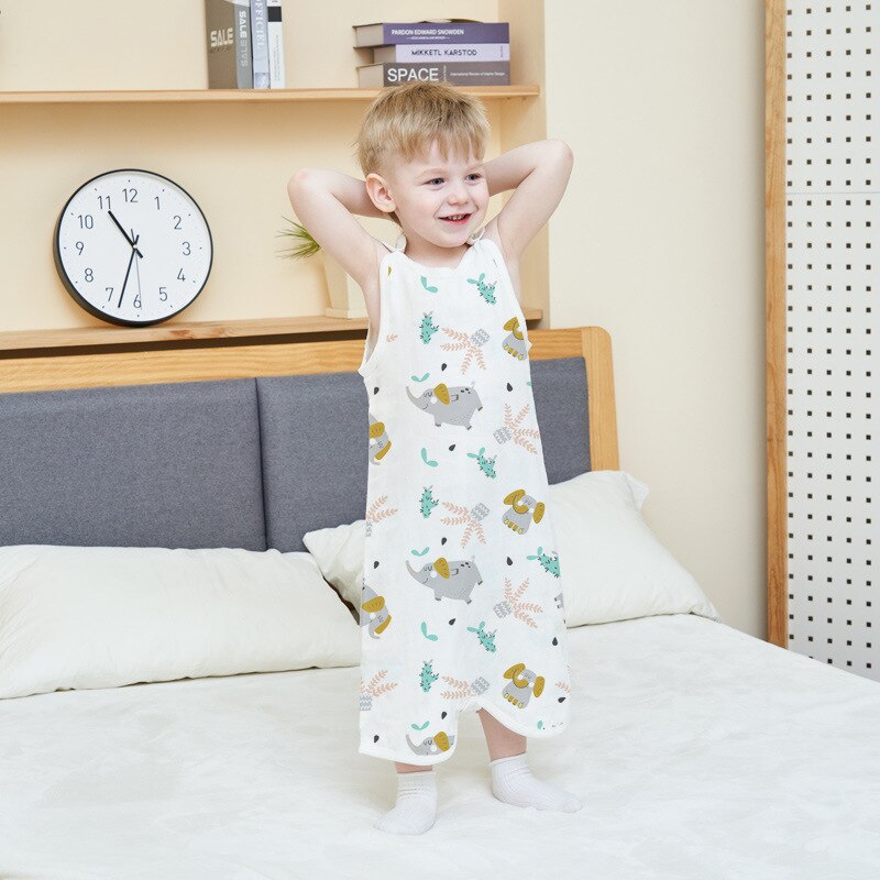 Baby Slaapzak Lente Zomer Jongens Meisjes Dunne Katoenen Gaas Mouwloze Baby Split Been Sleepsack Ademend Kinderen Vest Cocon: Elephant / L Height 100-115cm