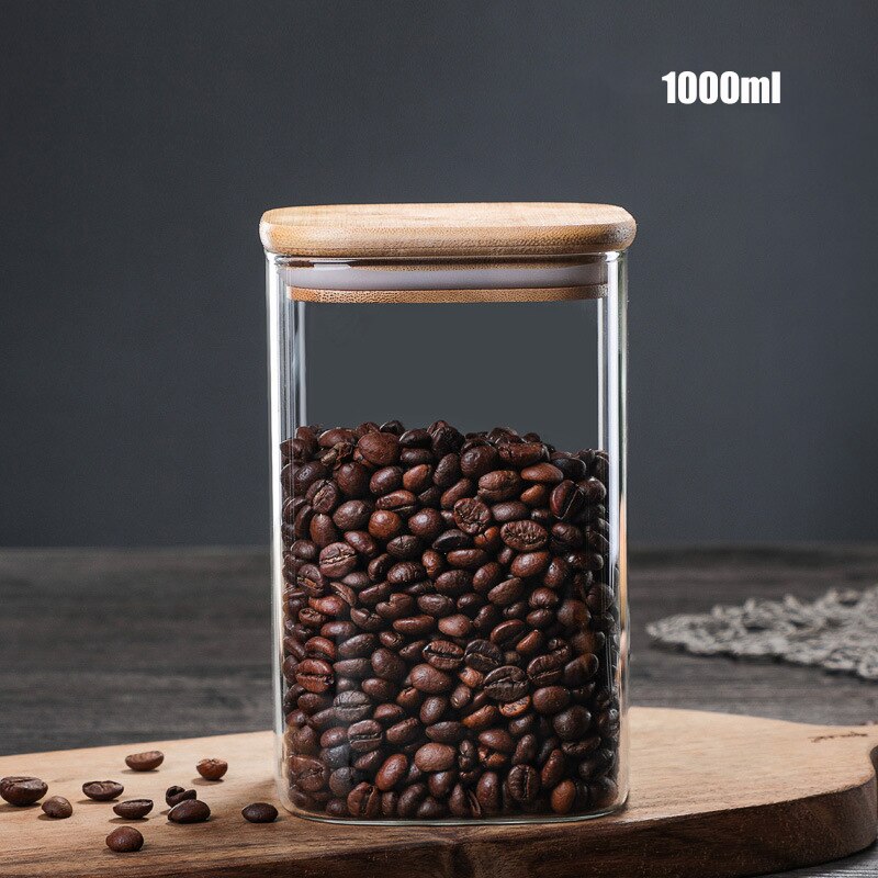 Factory Square Transparent Glass Sealed Storage Tank Seasoning Storage Bottles Milk Powder Candy Coffee Bean Jars: 1000ml