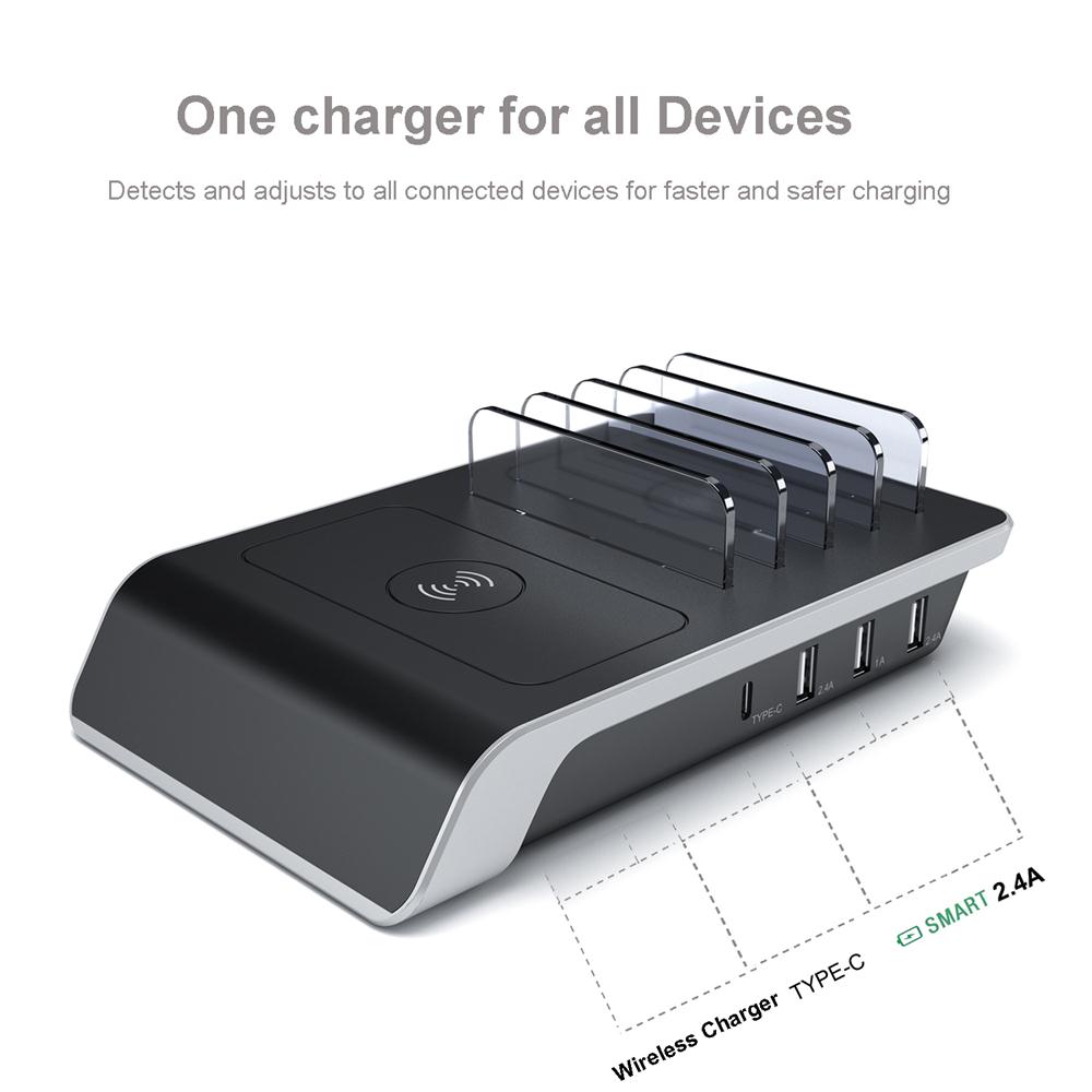 Wireless Fast Charger Stand 45W 4 Ports USB Charger HUB EU Charging Station 5-in-1 Universal Charger Dock Holder AU UK US Charge