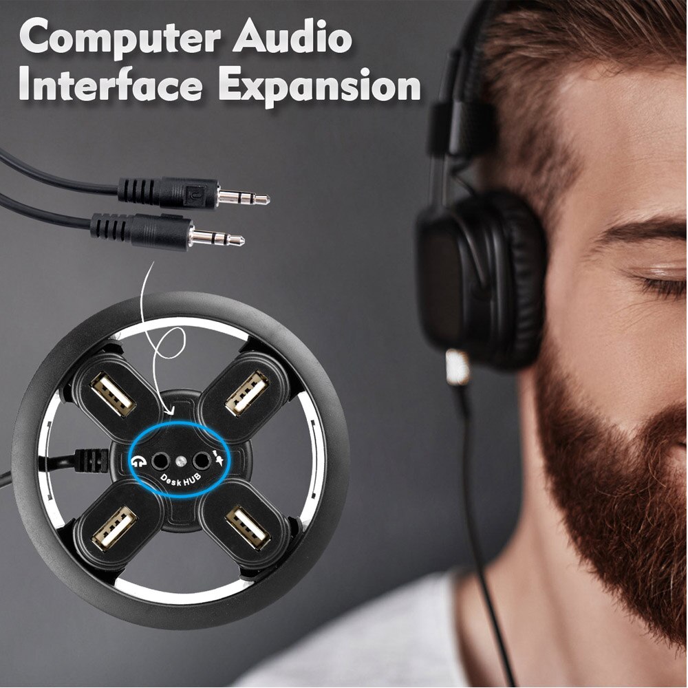 USB HUB Mount In Desk HUBs USB 2.0 HUB With 4 Port USB2.0 Headphone/Mircophone Jack For Deskpot PC/Tablet USB 2.0 Splitter