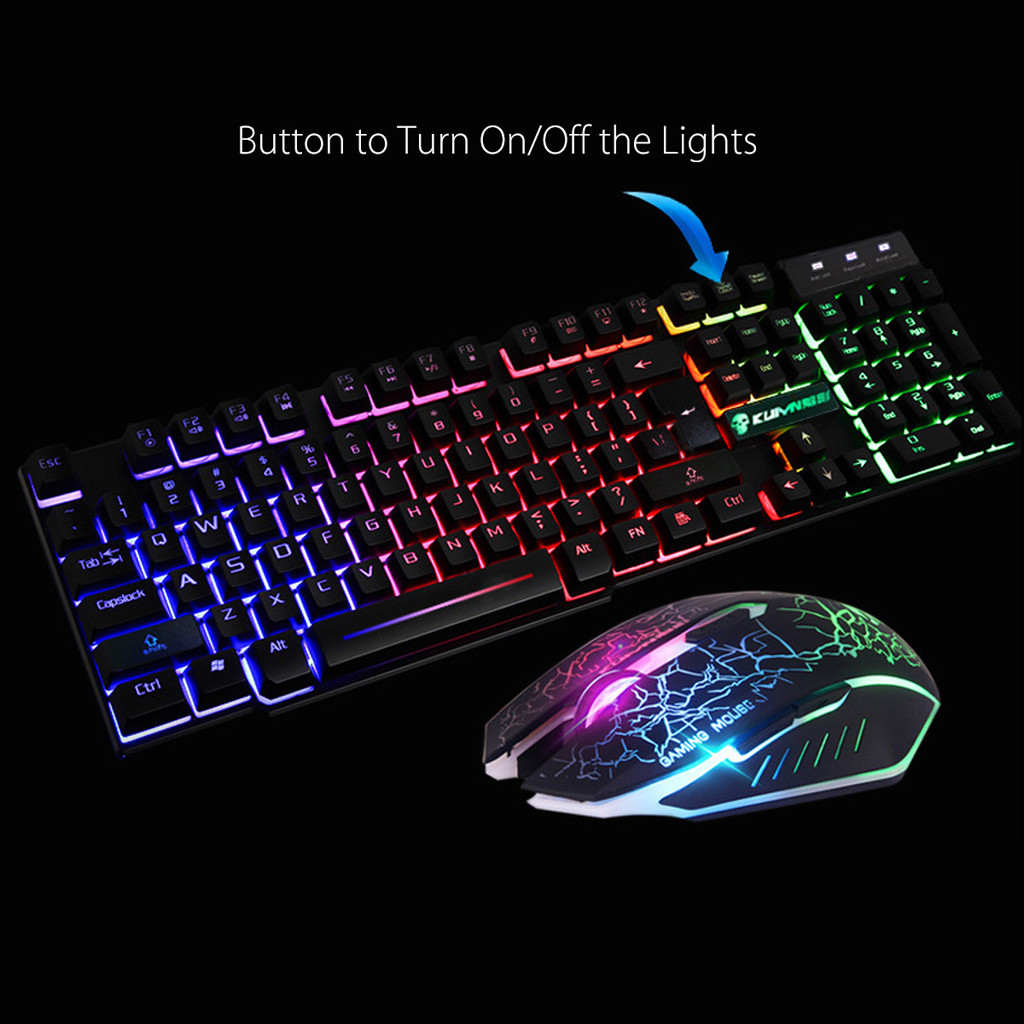 USB Wired Gaming Keyboard Mouse Set PC Rainbow Colorful LED Backlight Gamer Gaming Mouse Keyboard Combos Kit Home Office