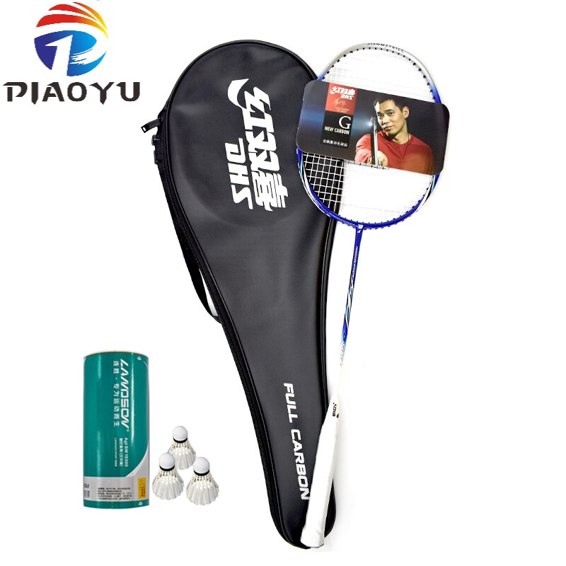 DHS Badminton Racket Set Carbon Fiber Badminton Rackets with 3 Shuttlecocks and Carrying Bag for Beginner