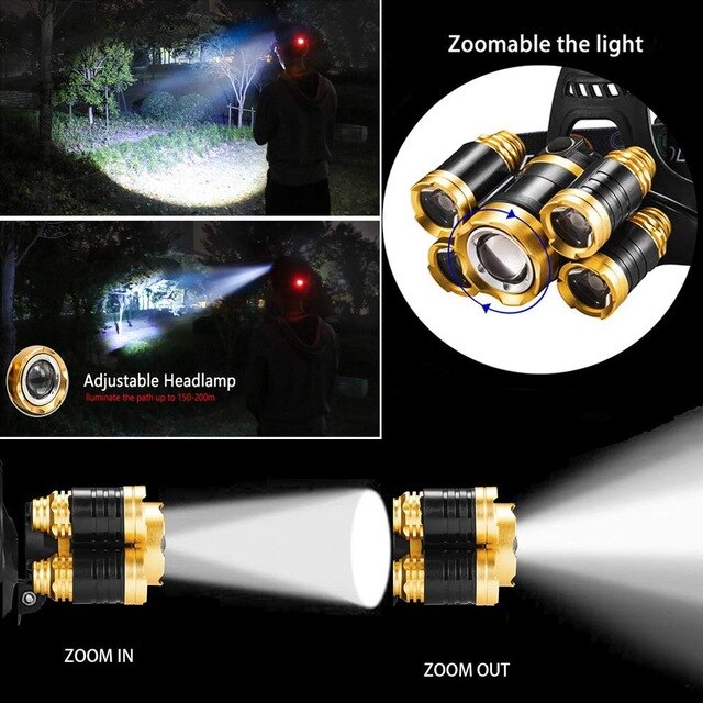 7000LM Led Koplamp Super Heldere Koplamp 3/5 Led Hoofdlamp Led Lamp Zaklamp Camping Vis Licht Waterdicht Lanterna 18650