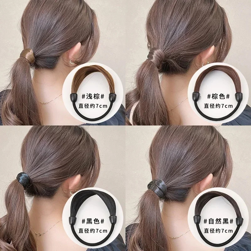 Rubber Band Made of Hair Rope Simulation Wig Head Rope Wig Hair Ring Straight HairTie Ponytail Elastic Hair Accessories