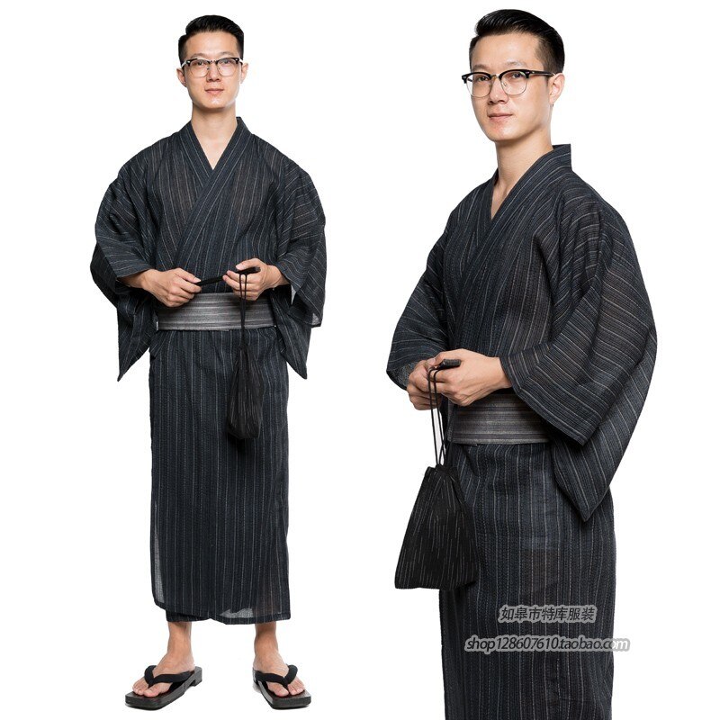 Tradisjonelle japanske menn kule kimono badekåper herre bomullskåpe yukata menn badekåpe kimono nattøy med belte og veske  dh049
