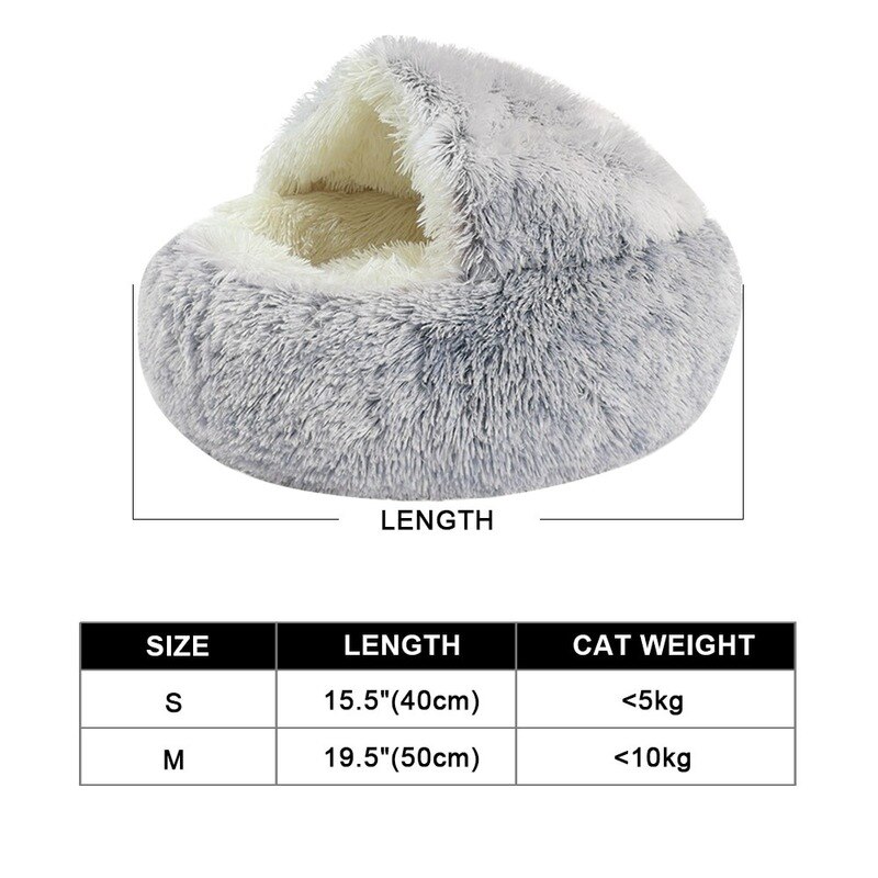 Sac de couchage en peluche pour animaux de compagnie, demi-paquet rond et en velours cristal, lit en peluche pour chat, coussin pour chien, fournitures pour animaux de compagnie