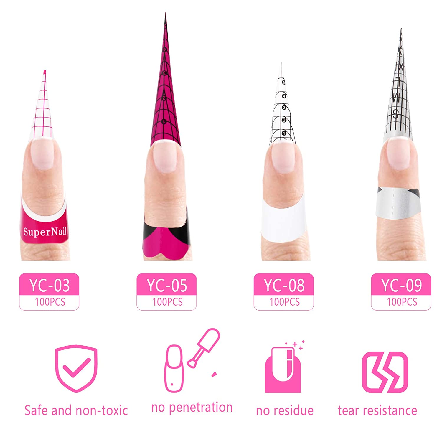 Pack of 400 Nail Stencil Nail Shape Guide Extension Sticker Paper Nail Art Tips Self-Adhesive Nail Art Forms Sticker DIY