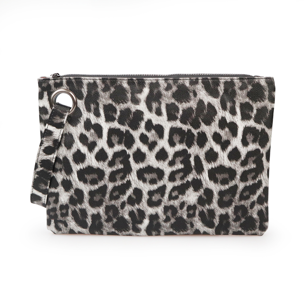 Luksus trendy håndtasker leopard print damer clutch flerfarvet retro flad taske stor kapacitet clutch: Grå