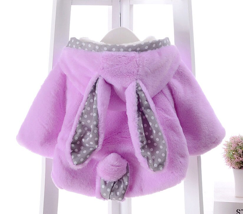 Del Bambino di natale Dei Bambini Vestiti Della Ragazza Infantile di Inverno Caldo Cappotto di Lana Mantello Miscele Giubbotti Bambini Orecchie di Coniglio di Velluto di Spessore Tuta Sportiva