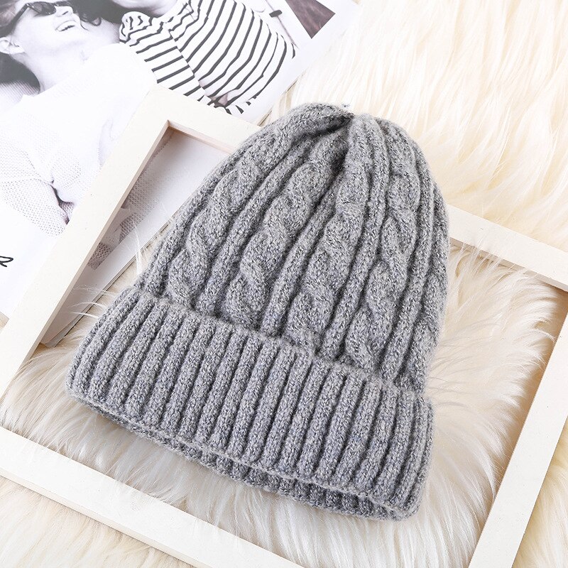 Vinterlue unisex vri og fløyel mohair spiss ulllue utendørs varm fortykningssett hodeull strikket lue hofte hopp caps: Grå