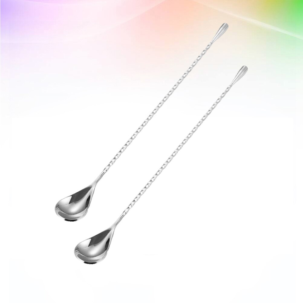 2pcs Stainless Steel Swizzle Sticks Long Handle Stirring Spoons Mixing Scoop Barware for Bar Cocktail Milk Tea