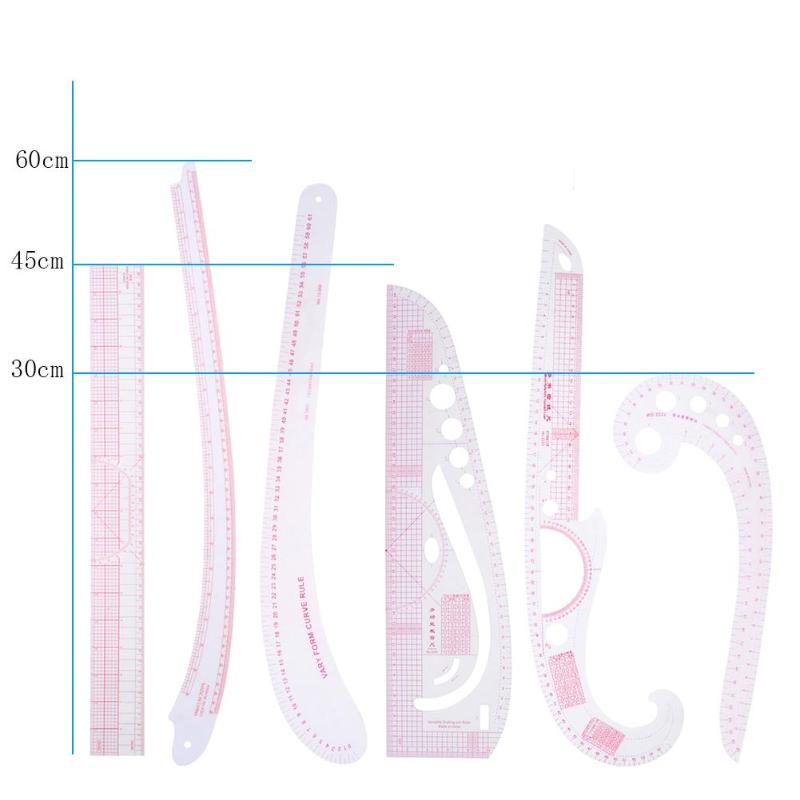 6Pcs Multifunctionele Naaister Sample Heerser Metrische Curve Snijden Mouw Maatstaf Diy Handwerk Kleermaker Heerser Meetlint Naaien Tool