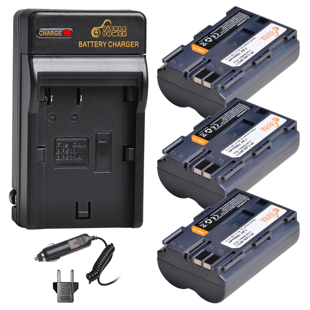 BP-511A BP-511 BP 511 511A BP511A Battery + Car /Wall Charger for Canon EOS 40D 300D 5D 20D 30D 50D Camera: 3 battery 1 charger