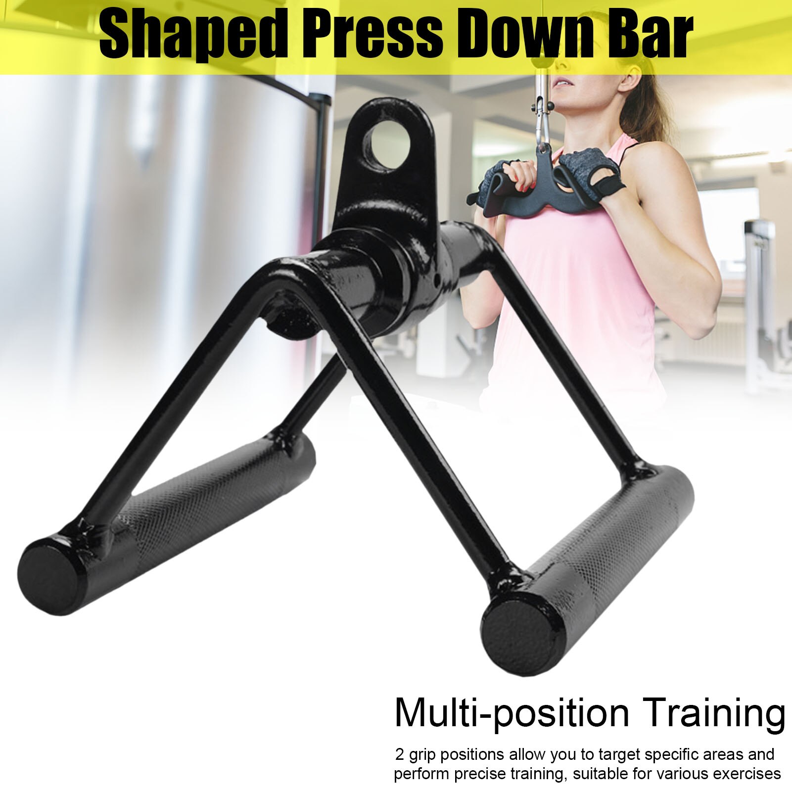 V Shaped Press Down Bar Cable Machine Handle Attachments Rotating Steel Rod Saddle Black Pull Rod Fitness Equipment Gym Tool