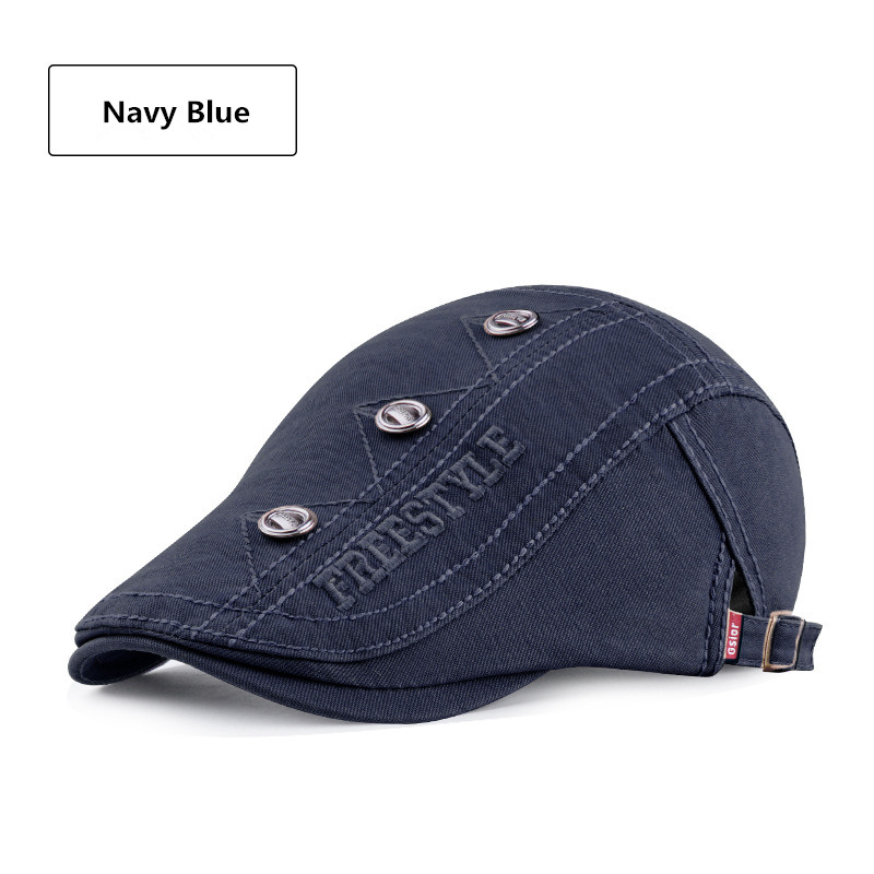 Nova moda verão bonés para homens e mulheres bonés casuais boina encerada carta bordado retrô chapéus de sol casquette gorros: Navy Blue