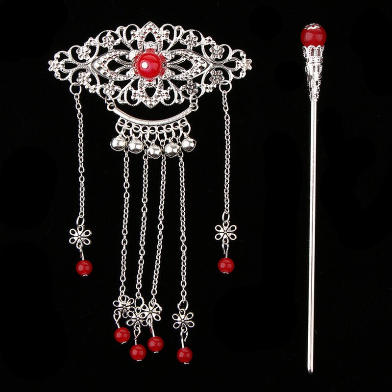 Women Retro Traditional Chinese Wedding Floral Tassels Bells Hair Stick Chopsticks Headwear Hairstick Jewelry