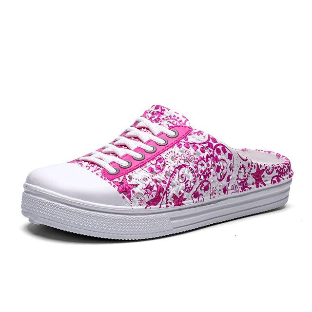 Women's Mules Flats Shoes Big Size 36-41 Summer Style Women Pink Shoes Casual Breathable Wedge Pattern Outdoor Slides Shoes: Pink / 37