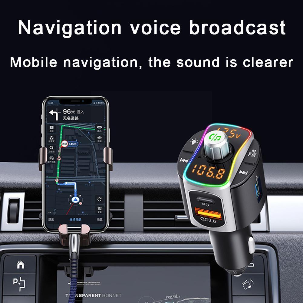 VR Robot Car FM Transmitter Bluetooth 5.0 MP3 Audio QC3.0 LED Backlit Handsfree Flash Charge PD Player B9C5