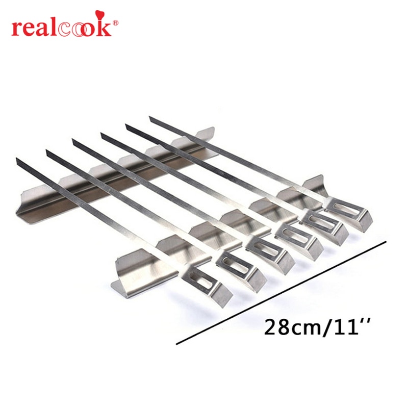 Stainless Steel BBQ Skewers Barbecue Cooking Grilling Kabob Kebab Iron Flat Fork Needle Kitchen Outdoors BBQ Tools Utensils