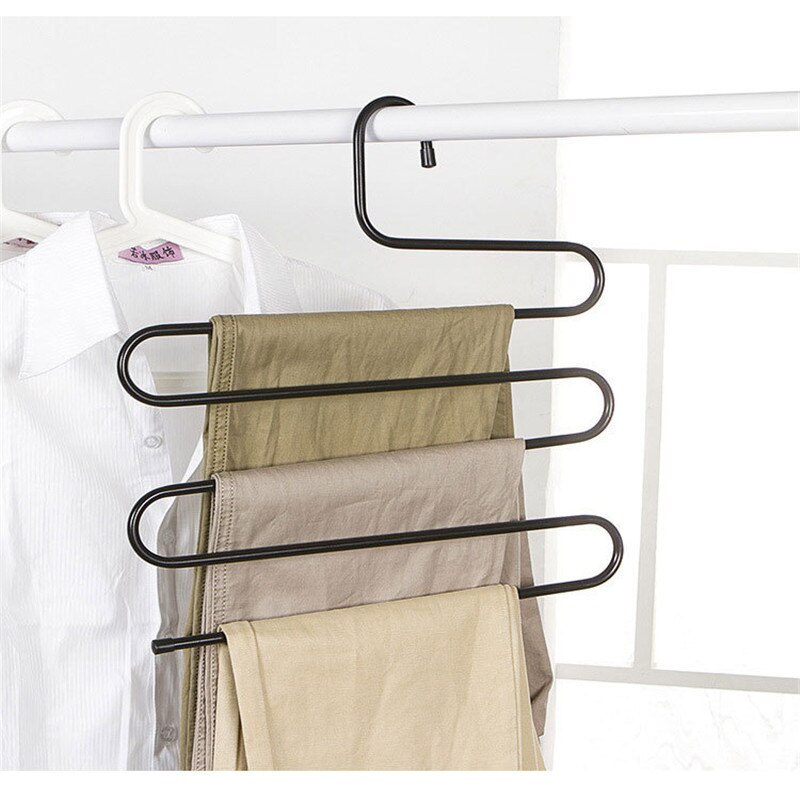 Stainless Steel S Type Pants Trousers Hanger Multi Layers Clothing Towel Storage Rack Closet Space Saver Wardrobe Storage