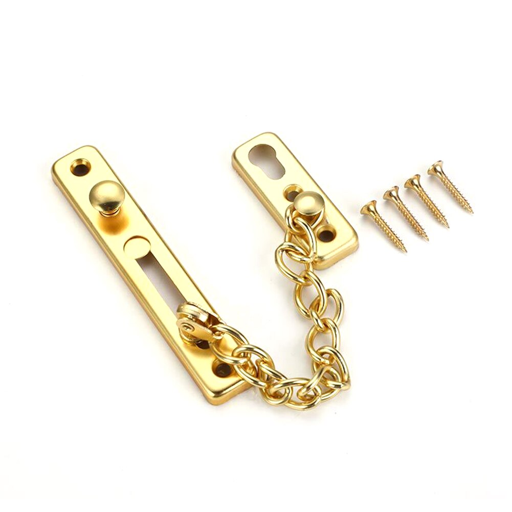 Door Chain Lock Stainless Steel Security Chain Guard Spring Anti Theft Press Heavy Duty Polished Latch Screw Guard Accessories: Gold