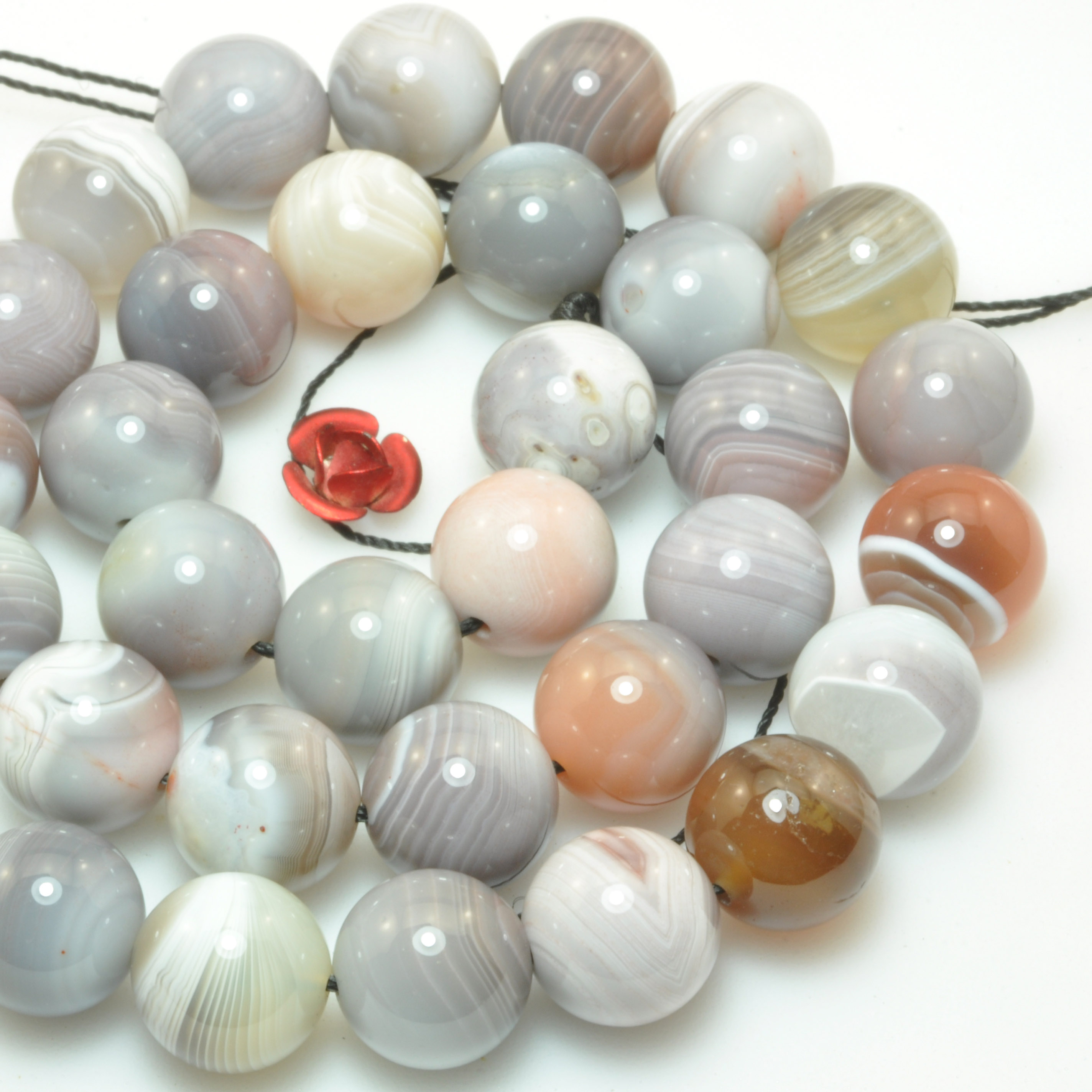 Natuurlijke Botswana Agaat Steen Gladde Ronde Kralen Roze Grijze Edelsteen Voor Sieraden Maken Diy Armband Ketting