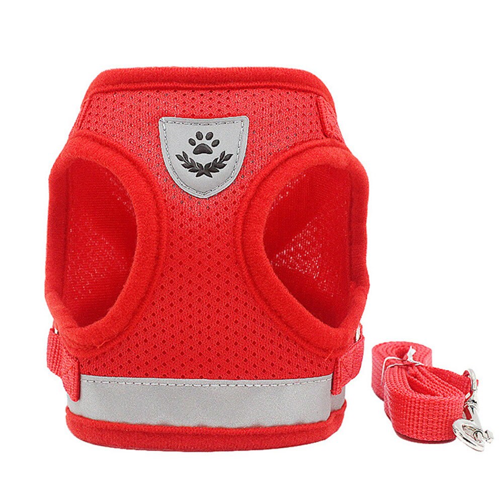 Harnais de chien en maille de Nylon pour petits chiens moyens gilet de chiot Chihuahua harnais de chat de marche réfléchissant laisse de plomb: Red / M
