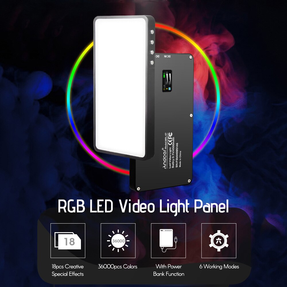 Andoer MFL-07 Tragbare RGB LED Video Licht Füllen Licht 10W Dimmbare 3000K-6500K CRI96 TLCI98 mit OLED Bildschirm 4500mAh Energie Bank