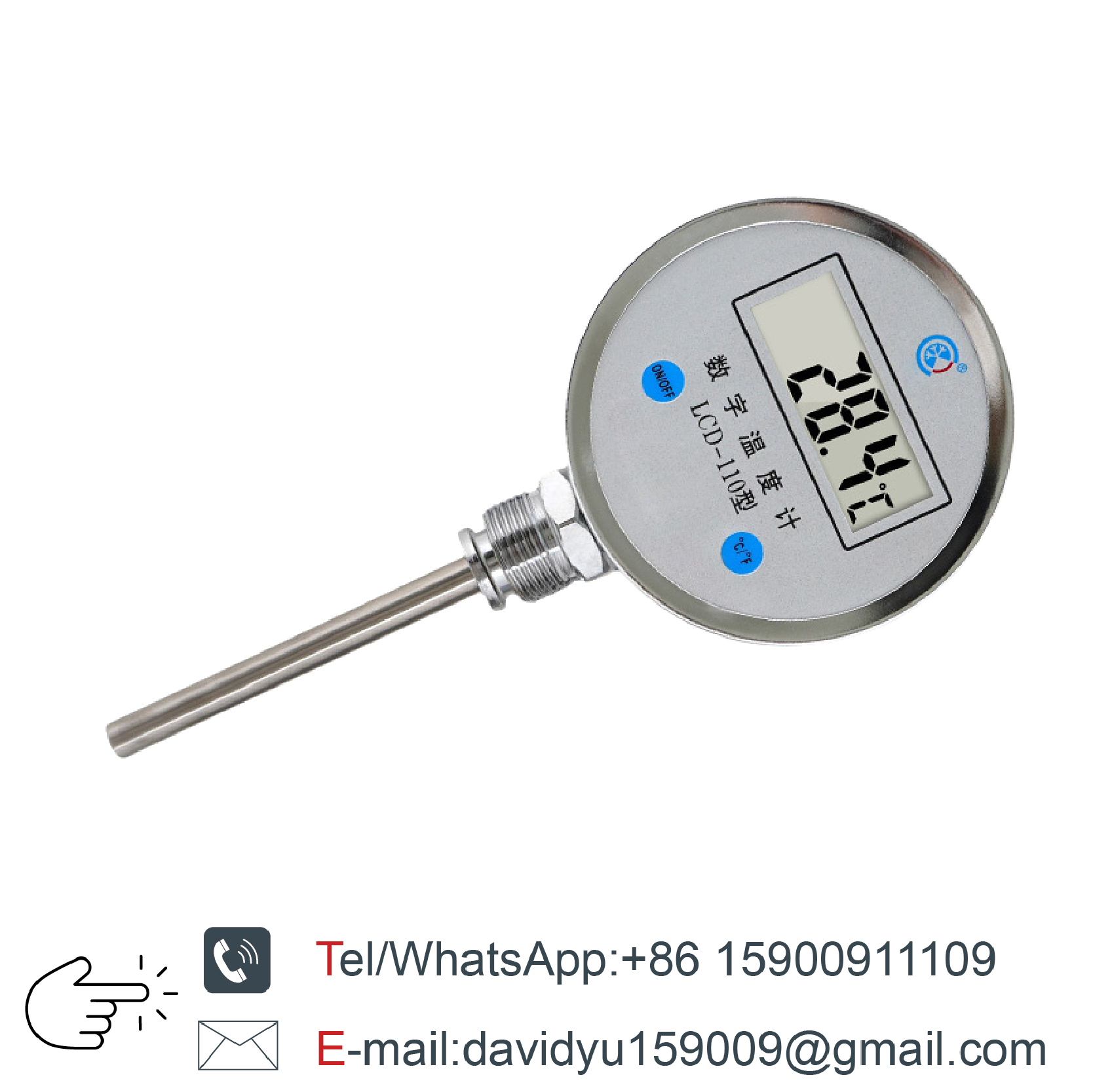 LCD-110 Digital Bimetallic Thermometer LCD Display Industrial High Precision Water Temperature Gauge Stainless Steel Sensor