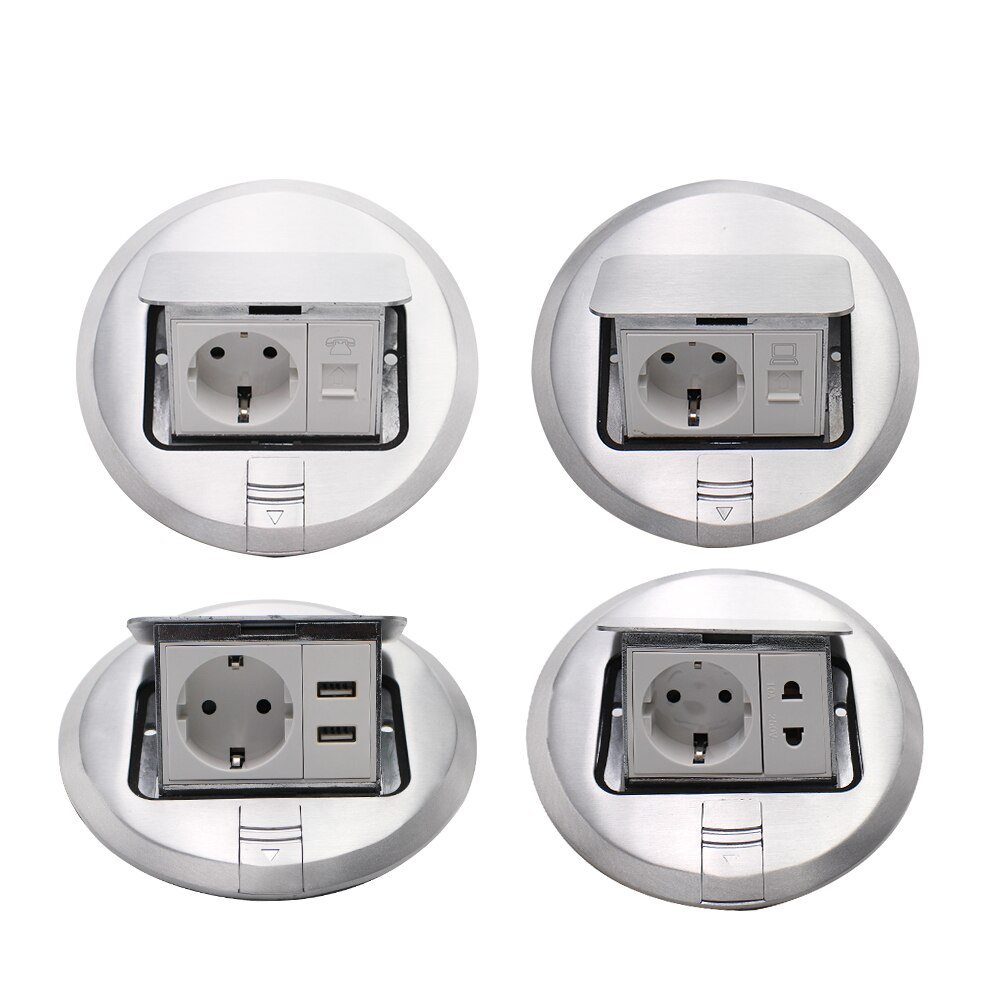 2y serier rund hurtig/langsom pop up eu standard gulvstik 10a usb internet telefonstik port al/cu alu-stik stikkontakter: Aluminiumslegering / Hurtig pop op / Socket-internet