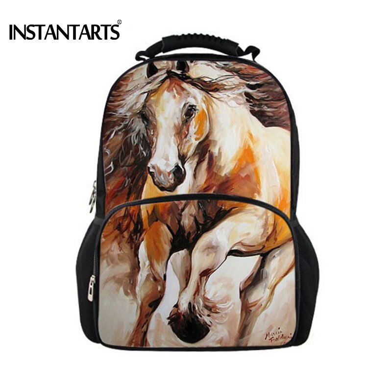 INSTANTARTS Cool Crazy Horse Men Felt Backpacks Travel Laptop Bagpack for Teenager Boys 3D Animal Printing Backpack Man Mochilas: 4974A