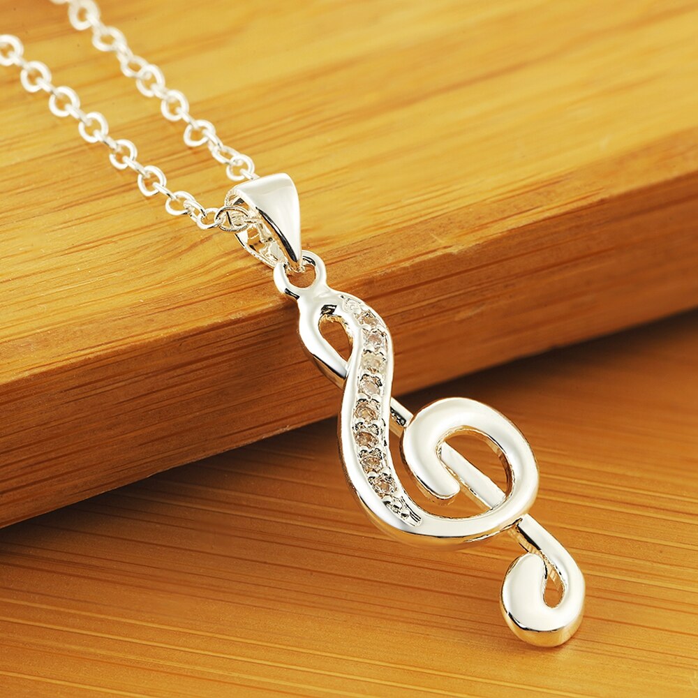 AGLOVER AAA Zircon 18 Inches 925 Sterling Silver Music Note Pendant Necklace For Women Charm Jewelry Party Birthday