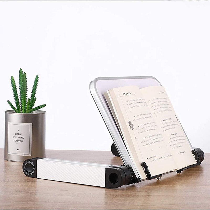 Foldable Reading Book Stand Aluminum Desk Computer Stand Ergonomic with Page Paper Clips for Bed Home