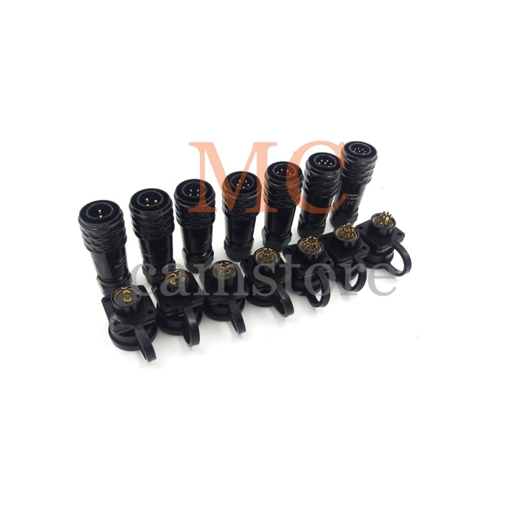 WEIPU SA12 series metal waterproof connector 2-9 pin plugs and socket, IP67 2pin waterproof male female solder wire connectors