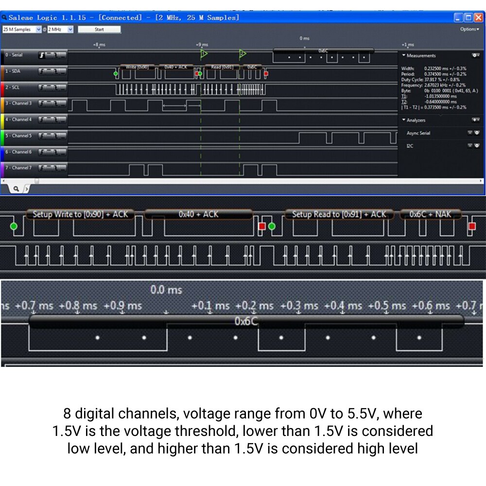 LA1002 Mini Draagbare Usb Logic Analyzer 5Mhz 24M 8 Channel Logic Analyzer Apparaat Set Fpga Debug Tool Met kabels Voor Spi Voor Kan