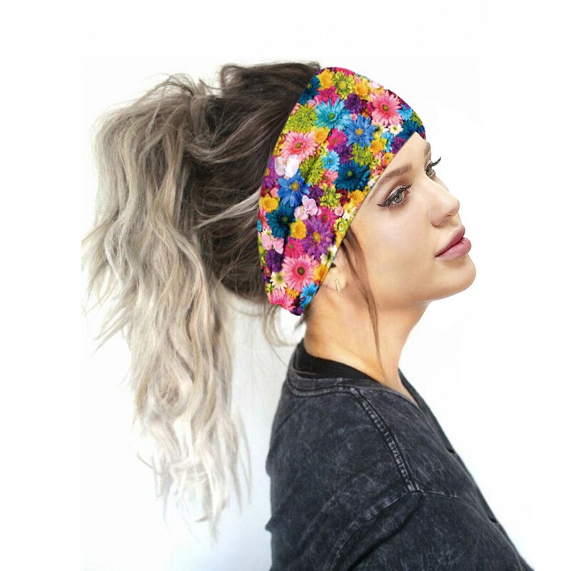 Breite Baumwolle strecken Frauen Stirnbänder Blumen- Drucke Elastische Haar Bands Für Frauen Headwrap Turban Headwear Mädchen Hairbands