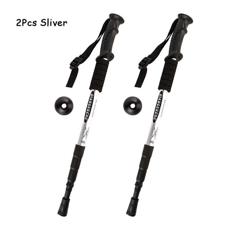 Anti Shock Hike Walking Stick 2pcs Nordic Walking Cane Aluminum Camp Telescopic Baton Outdoor Hiking Poles Crutches: 2pcs Sliver