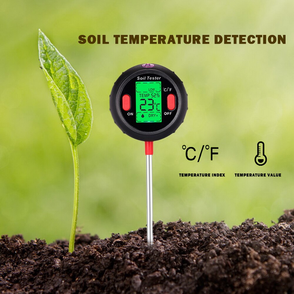 5 in 1 jord ph meter jord tester ph fugt måler temperatur sollys måling analyse surhed alkali 40% off