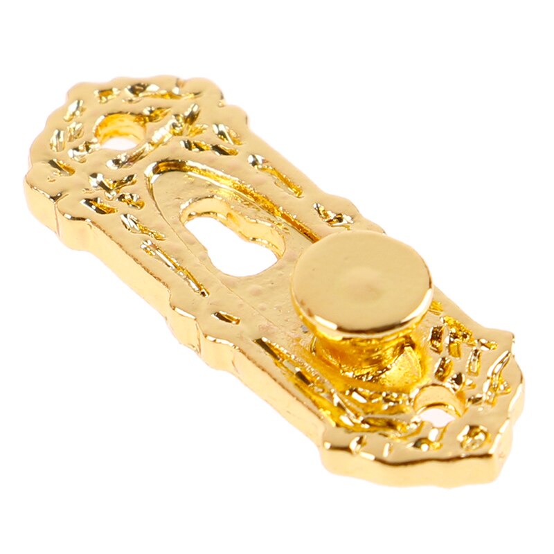 1 Set 1:12 Miniature Golden Metal Door Knocker Lock Doorplate Set DIY Dollhouse Hardware Accessories Doll House Decoration