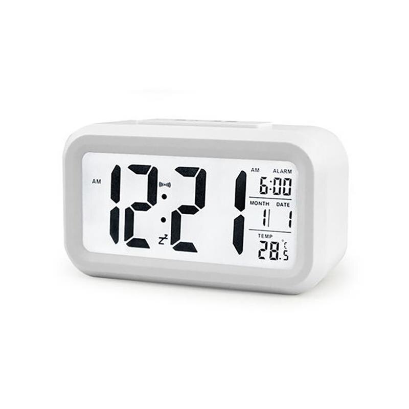 Despertador Digital con pantalla LCD, Sensor de retroiluminación electrónico de tiempo de repetición, luz nocturna, mesa de oficina, estudiante, reloj despertador para niños: Blanco
