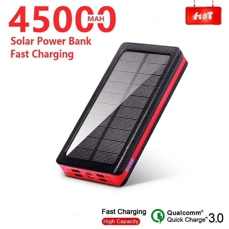 45000mAh Solar Power Bank for Samsung Iphone Xiaomi Smartphone LED Light Portable Solar Power Bank Charger Waterproof 4 USB