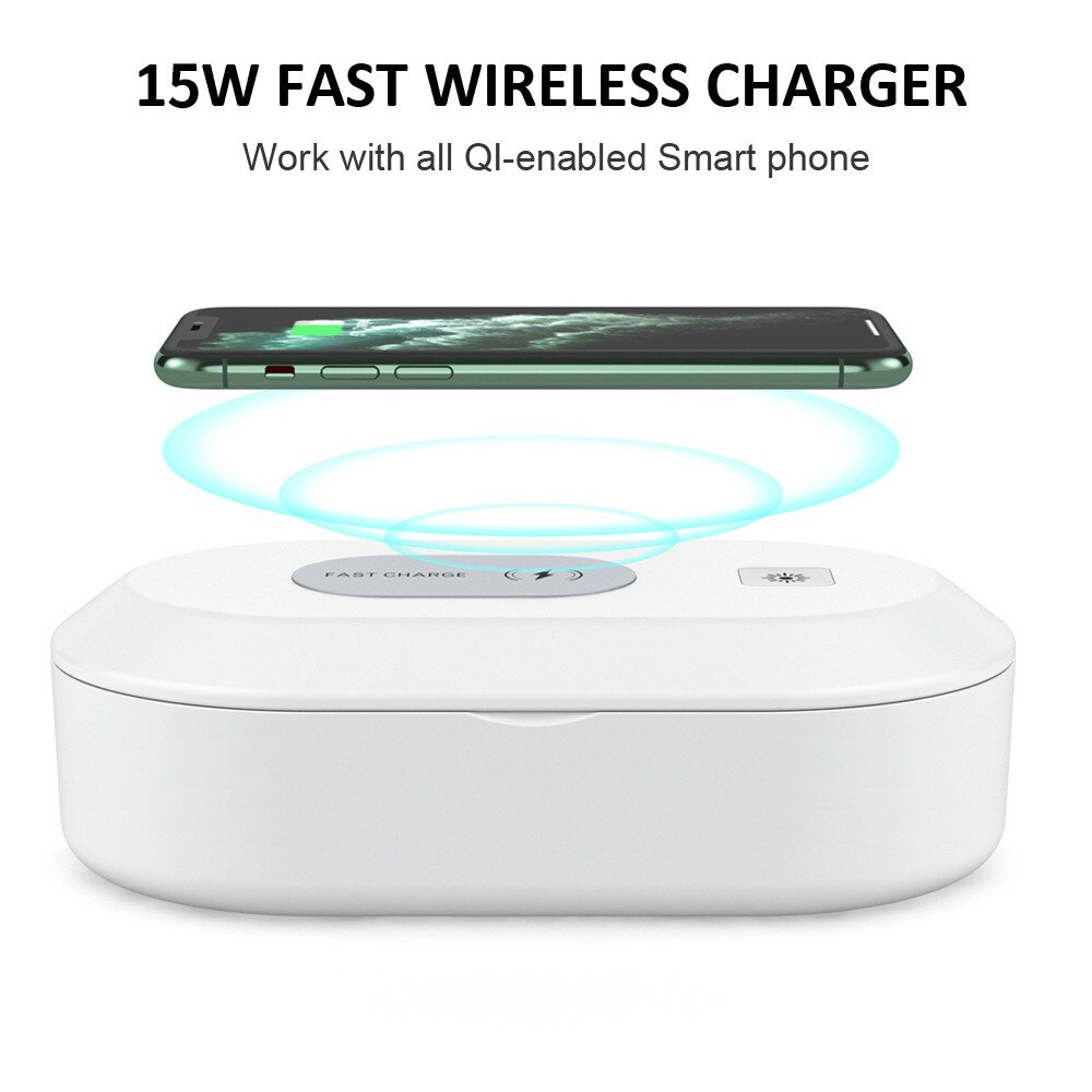 15W UV Sanitize Box Automatic Disinfection Portable Ultraviolet LampWireless Charger for Phone Jewelry Watch Mask Keys Glasses